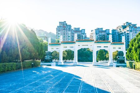 Beautiful architecture building exterior of landmark of taipei national palace museum for travel in taiwanの写真素材