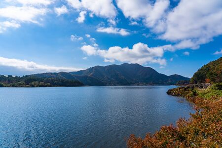 Beautiful landscape around lake kawaguchiko in autumn sesaon Yamanashi Japanの写真素材