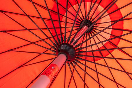 Red umbrella abstract textures and surface for backgroundの写真素材