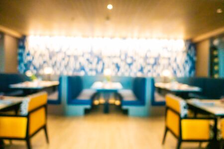 Abstract blur and defocused buffet restaurant and coffee shop cafe interior for backgroundの写真素材