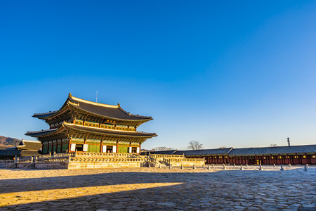 Beautiful architecture building Gyeongbokgung palace in Seoul South Koreaのeditorial素材