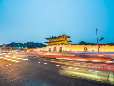 Beautiful architecture building of gyeongbokgung palace landmark of Seoul city in South Koreaのeditorial素材
