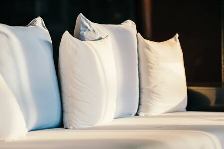 Beautiful luxury comfortable pillow on sofa furniture decoration in living area interior of roomの写真素材