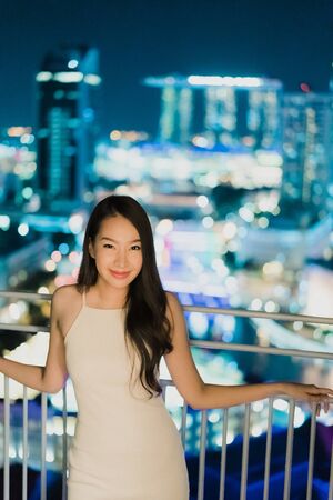 Beautiful Asian women smile and happy view at nightの写真素材