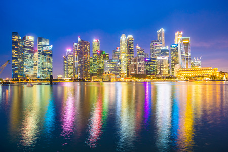 Singapore - 18 Jan 2019 : Beautiful architecture building landmark exterior in the city skyline at twilight and night timeのeditorial素材