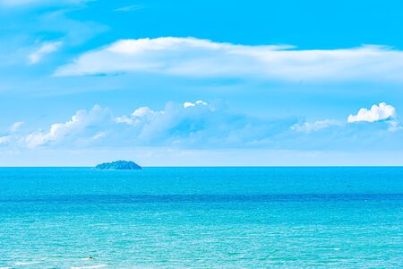 Beautiful panoramic landscape or seascape ocean with white cloud on blue sky for leisure travel in holiday vacationの写真素材