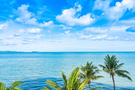 Beautiful panoramic landscape or seascape ocean with white cloud on blue sky for leisure travel in holiday vacationの写真素材