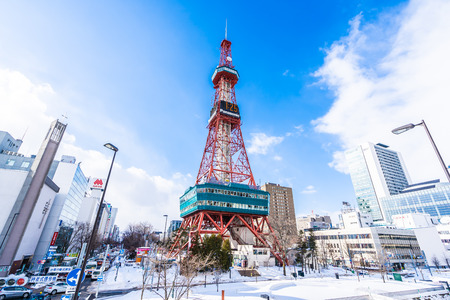 Sapporo Hokkaido, Japan - 2 February 2019 Beautiful architecture building of Sapporo Tv in Sapporo city Hokkaido Japan in snow winter seasonのeditorial素材