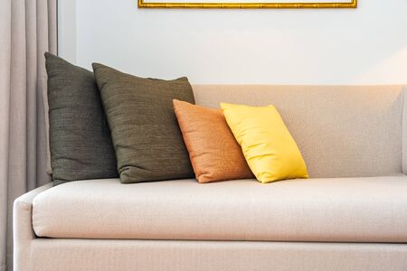 Comfortable pillow on sofa decoration interior of living room area