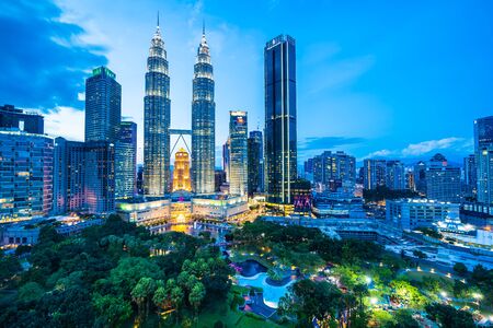Beautiful architecture building exterior in Kuala Lumpur city in Malaysia for travel at twilight nightのeditorial素材