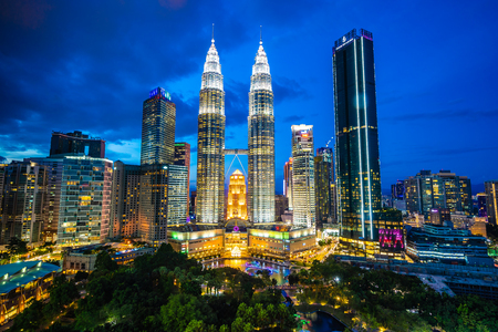 Beautiful architecture building exterior in Kuala Lumpur city in Malaysia for travel at twilight nightのeditorial素材