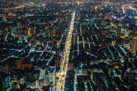 Beautiful architecture building taipei city skyline at night in Taiwanのeditorial素材