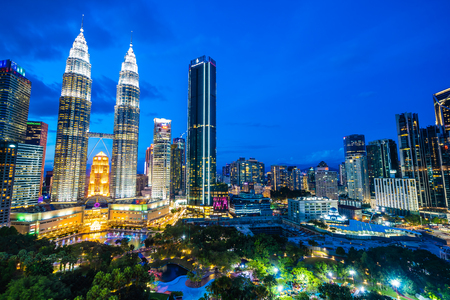 Beautiful architecture building exterior in Kuala Lumpur city in Malaysia for travel at twilight nightのeditorial素材