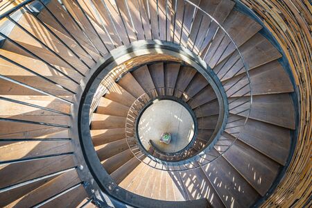 Spiral curve shape wooden stair decoration exterior of houseの写真素材