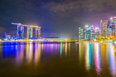 Singapore, 20 Jan 2019 : Beautiful architecture building skyscraper around marina bay in singapore city at twilightの写真素材