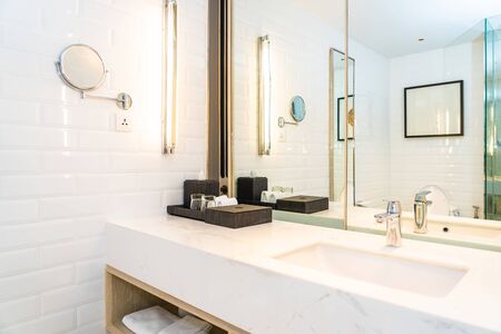 Faucet water and sink decoration in bathroom and toilet interiorの写真素材