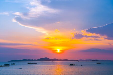 Beautiful landscape of ocean around Pattaya city in Thailand at sunset timeの写真素材