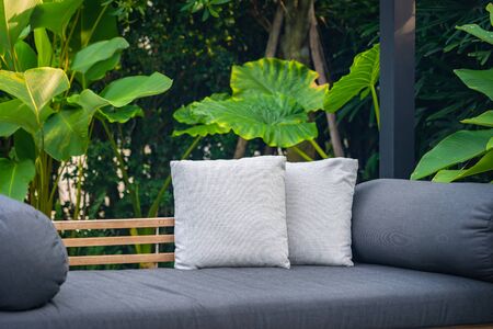 Comfortable pillow on sofa chair decoration interiorの写真素材