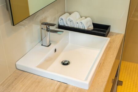 Water faucet Sink decoration in bathroom interiorの写真素材