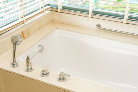 Beautiful luxury white bathtub decoration interior of toilet room