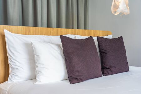 White pillow on bed decoration interior of room