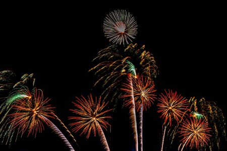 Beautiful colorful firework display at night for celebrate in anniversaryの写真素材