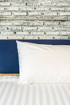 Pillow on bed decoration interior of bedroom interior with light lamp
