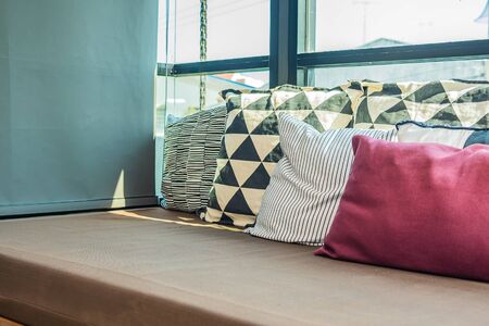 Comfortable pillow on sofa decoration in living room interior