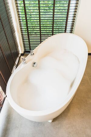 Beautiful luxury white bathtub decoration interior of bathroom for spaの写真素材