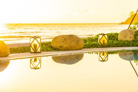 Beautiful luxury outdoor swimming pool in hotel resort for holiday vacation travelの写真素材