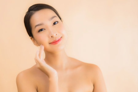 Portrait beautiful young asian face woman with beauty spa wellness and cosmetic makeup conceptの写真素材
