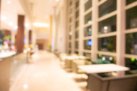 Abstract blur and focus luxury hotel lobby hall lounge interior for background