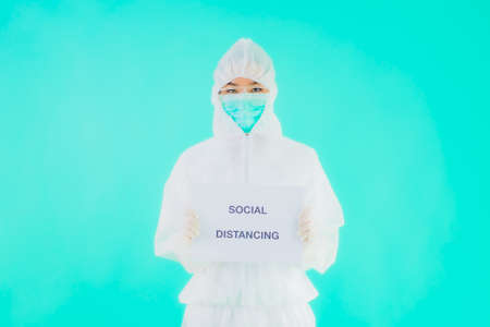 Portrait beautiful young asian doctor woman wear ppe or  personal protective equipment for protect...