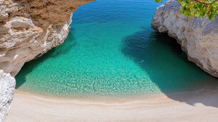 A Secluded cove with turquoise water and sandy beach, perfect for relaxationの素材
