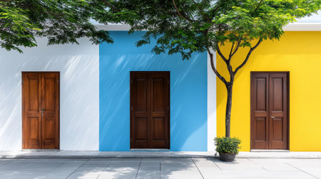A Colorful doors and vibrant walls create lively urban sceneの素材
