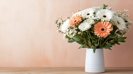 A vibrant flower bouquet featuring white and orange gerbera daisiesの素材