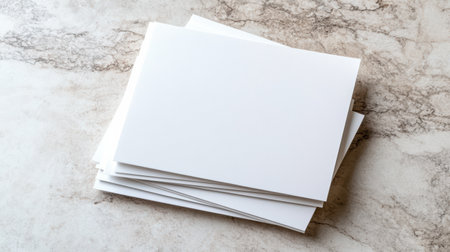 A Blank sheets of paper stacked on marble surface, perfect for notesの素材