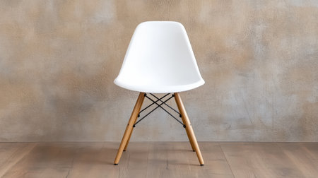 A Minimalist white chair against textured wall, perfect for modern decorの素材