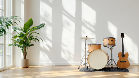 A Musical instruments displayed in bright room with natural lightの素材