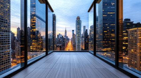 A stunning cityscape view at twilight from modern skyscraperの素材