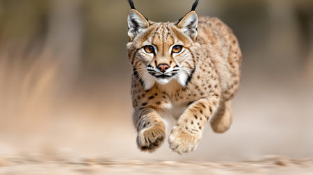 A lynx in mid hunt, poised and focused, showcasing its agility and strengthの素材