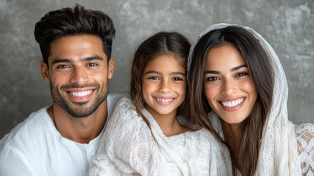 A joyful family smiles together, showcasing love and connectionの素材
