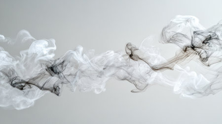A mesmerizing swirl of black and white smoke gracefully flows across light backgroundの素材