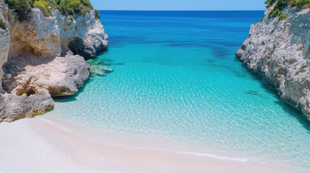A Crystal clear beach in Zakynthos with turquoise waters and white sandの素材