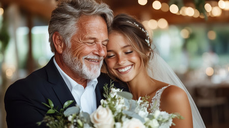 A joyful father daughter moment at wedding, sharing love and smilesの素材