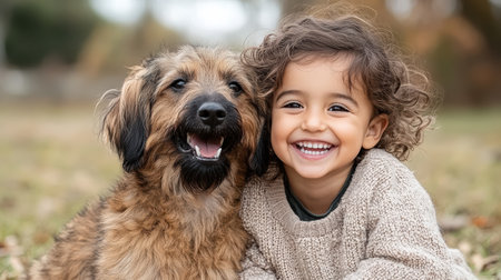 A joyful toddler playing with puppy in park, sharing smiles and laughterの素材