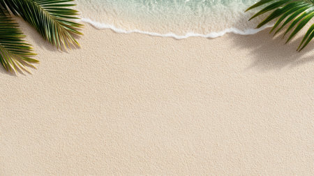A serene beach scene with soft sand and gentle waves lapping at shoreの素材