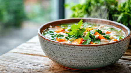 A nourishing soup with organic vegetables, carrots, and herbsの素材