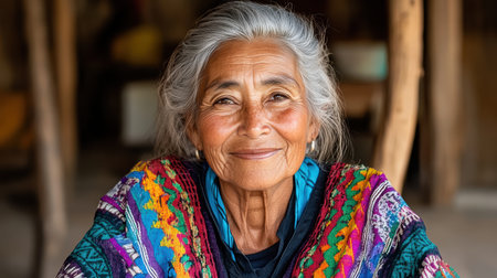 A portrait of elder woman from indigenous community, smiling warmlyの素材