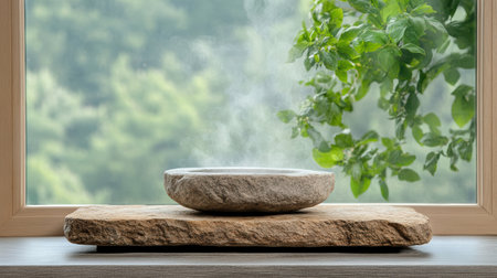 An Ancient cooking method using hot stones with steam and greeneryの素材